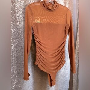 NWT REORIA Women’s Trendy Sexy Mock Turtle Neck Long Sleeve Sheer Mesh Top Med